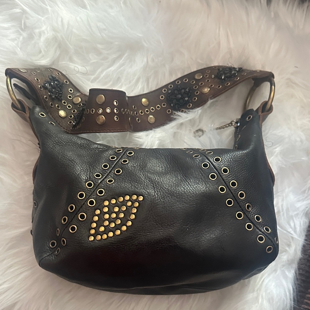 Studded Betsy Johnson  Black Leather Shoulder Bag